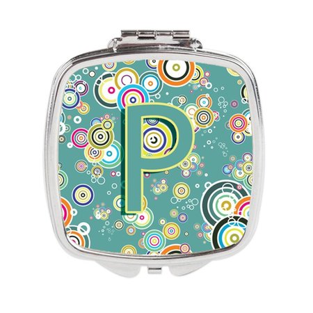 CAROLINES TREASURES Letter P Circle Circle Teal Initial Alphabet Compact Mirror CJ2015-PSCM